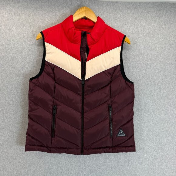 Jack Wills Down Fill Puffer Vest Gilet Red Pink Chevron Womens Size UK‎ 12 US 8 - Picture 1 of 13